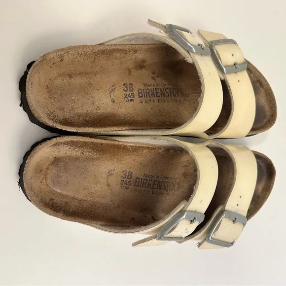 Birkenstock Arizona Metallic Beige Glitter Soft Footbed Sandals Size 38