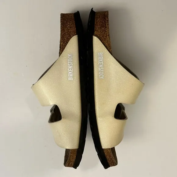 Birkenstock Arizona Metallic Beige Glitter Soft Footbed Sandals Size 38