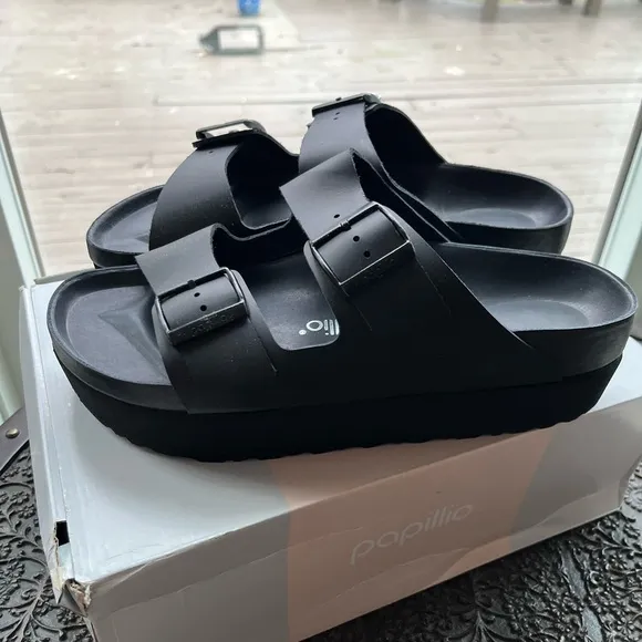 BIRKENSTOCK ARIZONA PAPILLIO FLEX PLATFORM SANDALS IN BLACK 41 10 NARROW