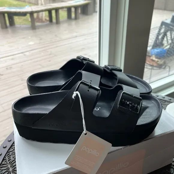 BIRKENSTOCK ARIZONA PAPILLIO FLEX PLATFORM SANDALS IN BLACK 41 10 NARROW