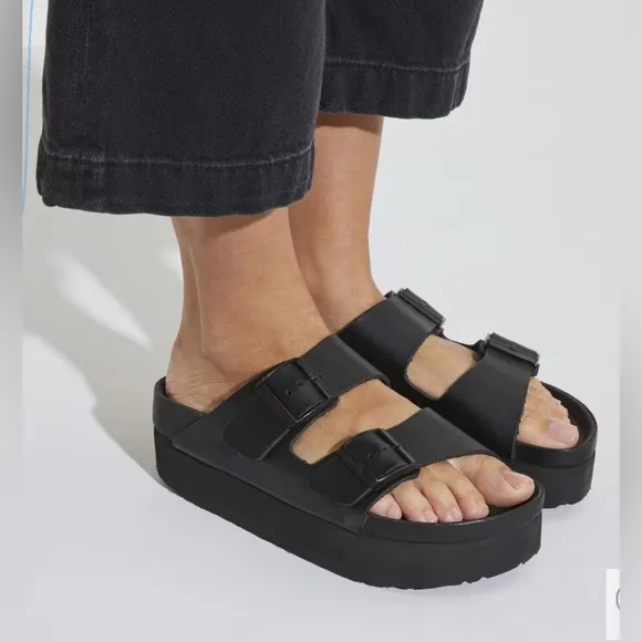 BIRKENSTOCK ARIZONA PAPILLIO FLEX PLATFORM SANDALS IN BLACK 41 10 NARROW