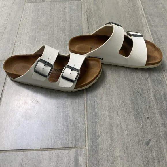 Birkenstock Arizona Sandals Leather White Size 6-6.5 (EU 37)