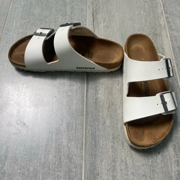 Birkenstock Arizona Sandals Leather White Size 6-6.5 (EU 37)