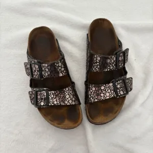 Birkenstock Arizona Sandals Metallic Bronze Leather Slides Size 39