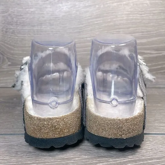 Birkenstock Arizona Shearling Lined Gray Women’s Sz 5/EU 36 Slip On Slide Sandal