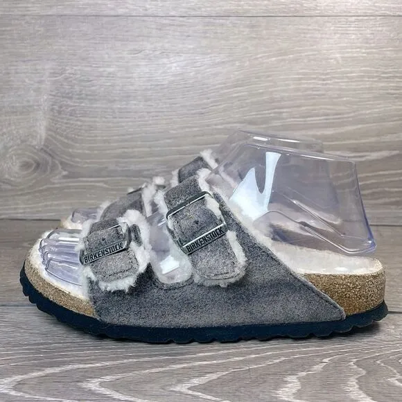 Birkenstock Arizona Shearling Lined Gray Women’s Sz 5/EU 36 Slip On Slide Sandal