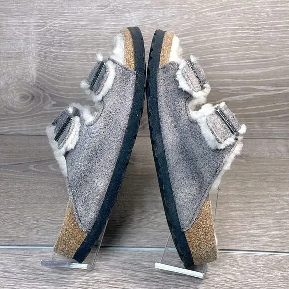 Birkenstock Arizona Shearling Lined Gray Women’s Sz 5/EU 36 Slip On Slide Sandal