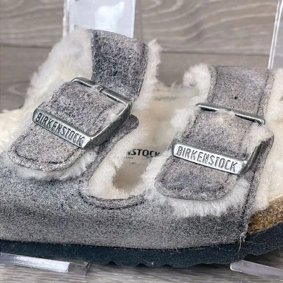 Birkenstock Arizona Shearling Lined Gray Women’s Sz 5/EU 36 Slip On Slide Sandal