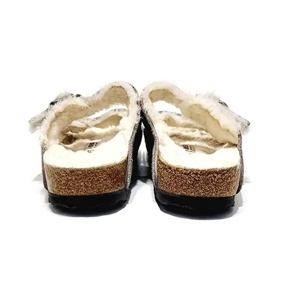 Birkenstock Arizona Shearling Sandal Size 37 Waxy Leather Oiled Iron Gray Slides