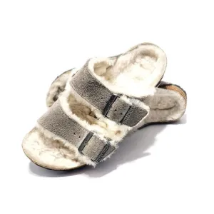 Birkenstock Arizona Shearling Sandal Size 37 Waxy Leather Oiled Iron Gray Slides