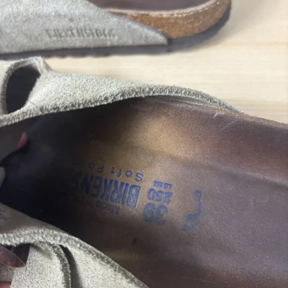 Birkenstock Arizona Soft Footbed Suede Leather Sandals Womens 39 Taupe Brown