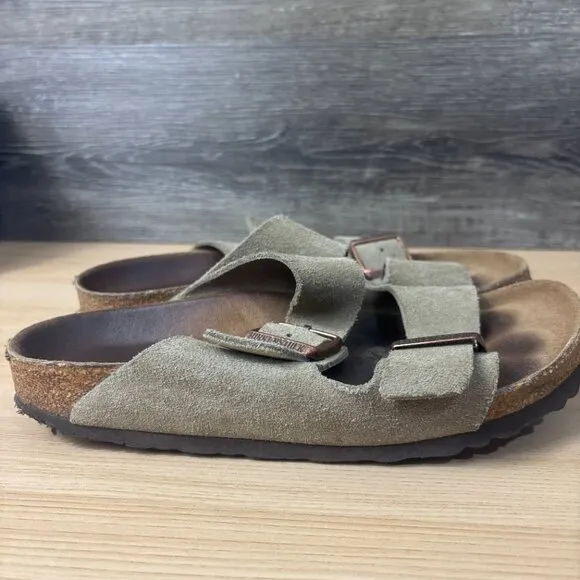 Birkenstock Arizona Soft Footbed Suede Leather Sandals Womens 39 Taupe Brown