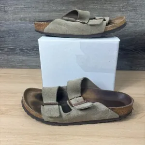 Birkenstock Arizona Soft Footbed Suede Leather Sandals Womens 39 Taupe Brown
