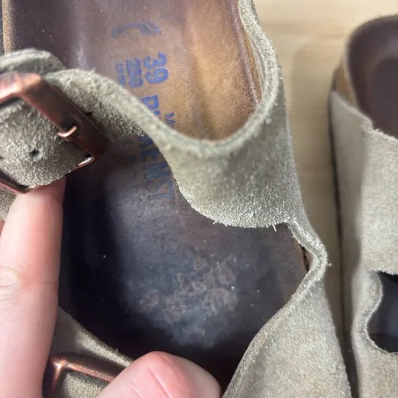 Birkenstock Arizona Soft Footbed Suede Leather Sandals Womens 39 Taupe Brown