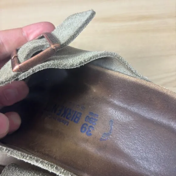 Birkenstock Arizona Soft Footbed Suede Leather Sandals Womens 39 Taupe Brown