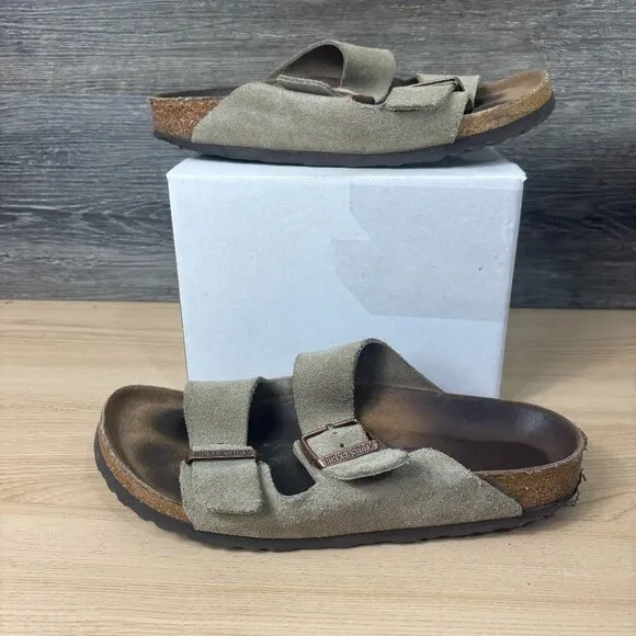 Birkenstock Arizona Soft Footbed Suede Leather Sandals Womens 39 Taupe Brown
