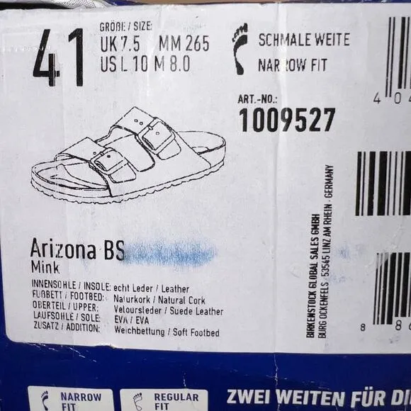 BIRKENSTOCK Arizona Suede Sandals, Size 41 Men 8 / Women 10