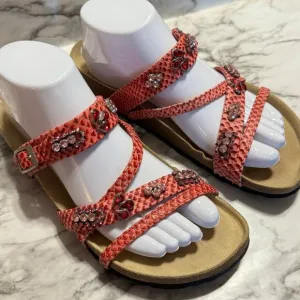 BIRKENSTOCK BETULA Snakeskin Embossed Jeweled Sandals