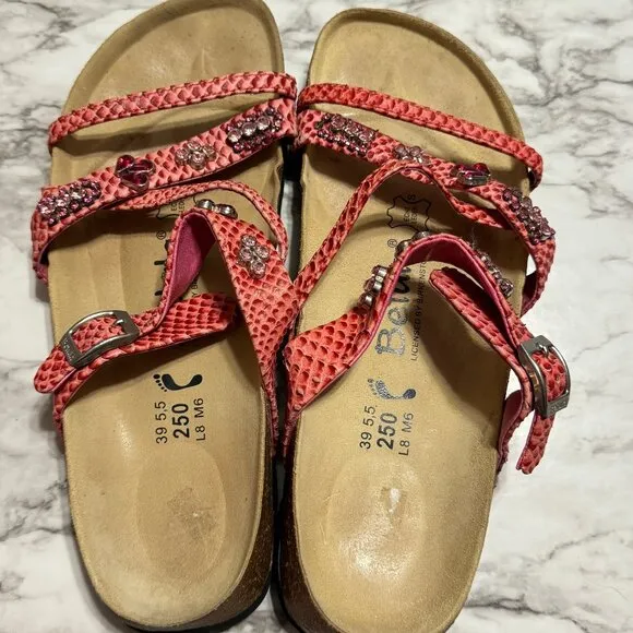 BIRKENSTOCK BETULA Snakeskin Embossed Jeweled Sandals