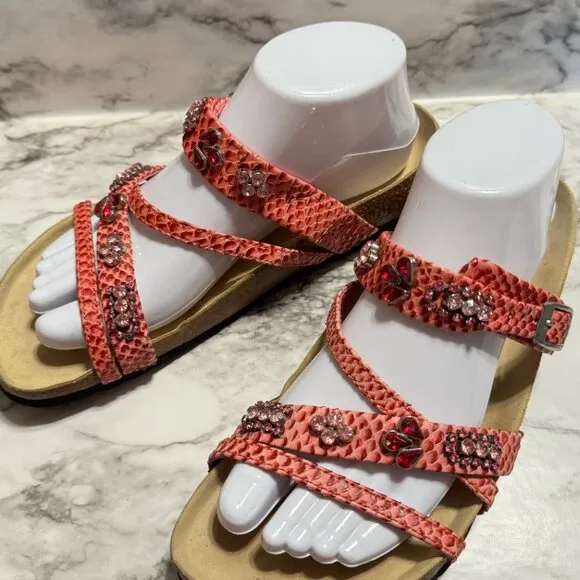BIRKENSTOCK BETULA Snakeskin Embossed Jeweled Sandals