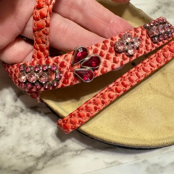 BIRKENSTOCK BETULA Snakeskin Embossed Jeweled Sandals