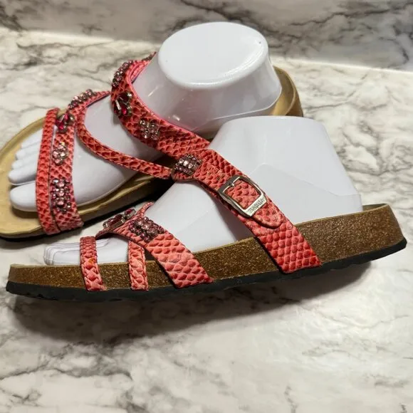 BIRKENSTOCK BETULA Snakeskin Embossed Jeweled Sandals