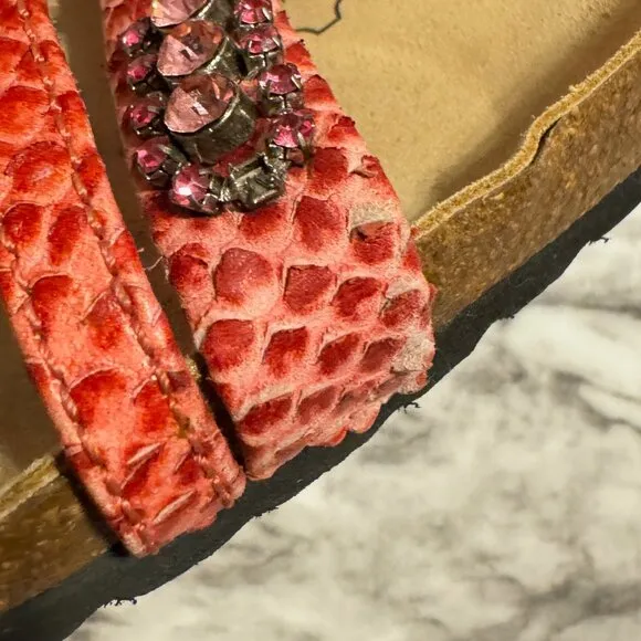 BIRKENSTOCK BETULA Snakeskin Embossed Jeweled Sandals