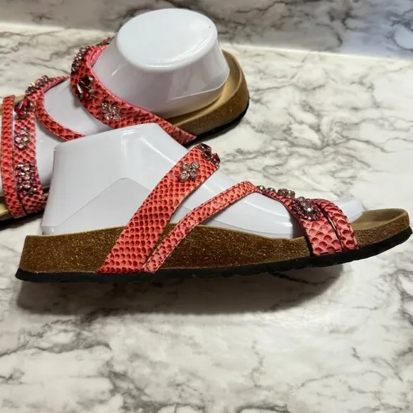 BIRKENSTOCK BETULA Snakeskin Embossed Jeweled Sandals