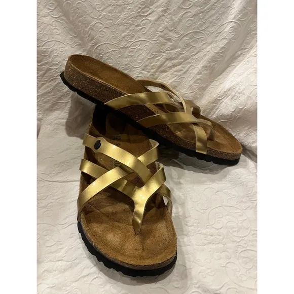 Birkenstock Betula Vinja Gold Thongs size 42 Slip on Sandals