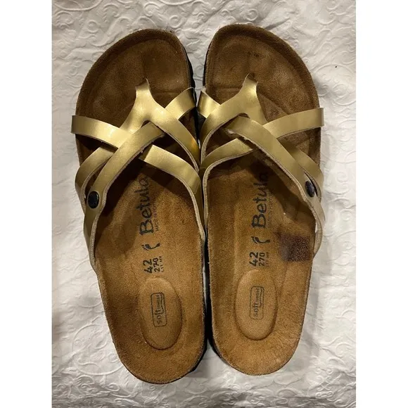 Birkenstock Betula Vinja Gold Thongs size 42 Slip on Sandals