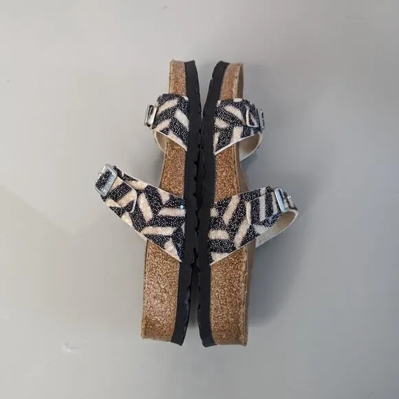 Birkenstock Birkis Black Ivory Tahiti Beaded Double Strap Sandals Slip On Size 6
