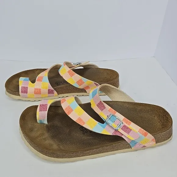 Birkenstock Birkis Lennox Plaid Birko Flor Sandals Size 9 Summer Fun 260 EU 40