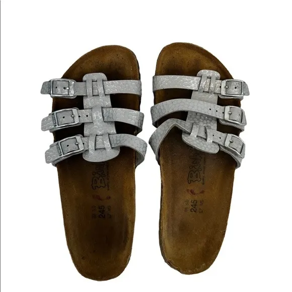 Birkenstock Birki’s Silver Printed Slip On Sandals
