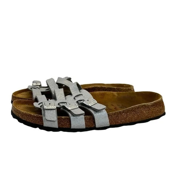 Birkenstock Birki’s Silver Printed Slip On Sandals