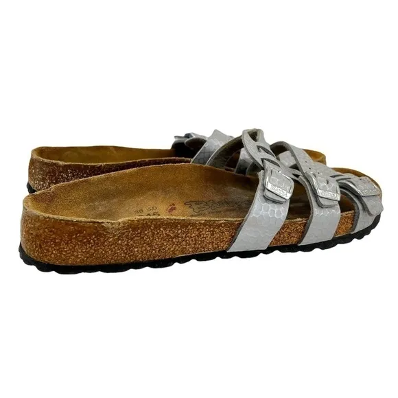 Birkenstock Birki’s Silver Printed Slip On Sandals