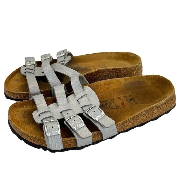 Birkenstock Birki’s Silver Printed Slip On Sandals
