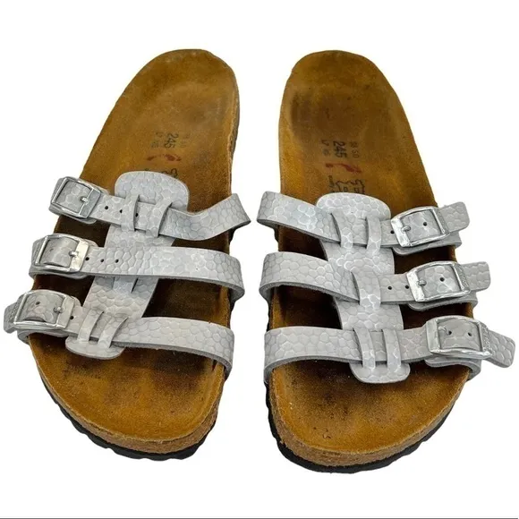 Birkenstock Birki’s Silver Printed Slip On Sandals