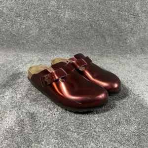 Birkenstock Boston Patent Shiny Leather Red Slip On Clogs Sandals Womens 38 US 7