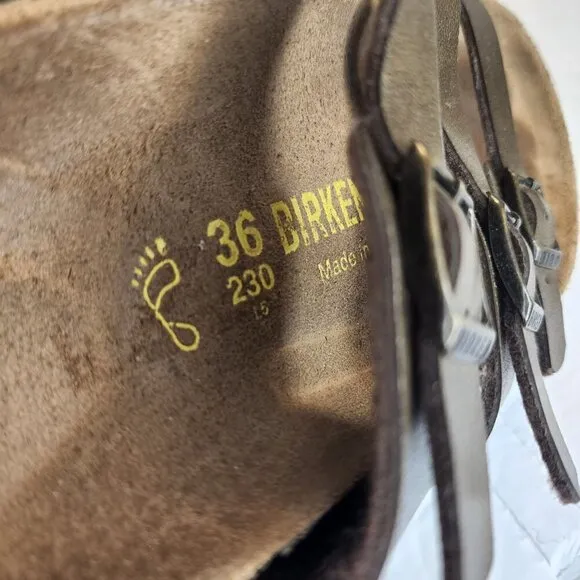 Birkenstock Brown Leather Three Strap Slide Sandals Comfort, sz 5