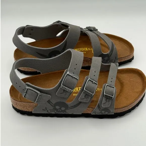 Birkenstock Canberra Kids Birko Flor Sandals Dark Gray Skull Size US5 EU36