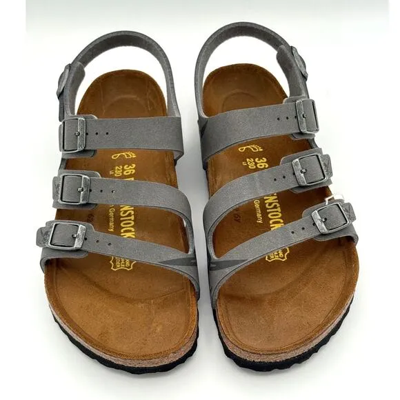 Birkenstock Canberra Kids Birko Flor Sandals Dark Gray Skull Size US5 EU36