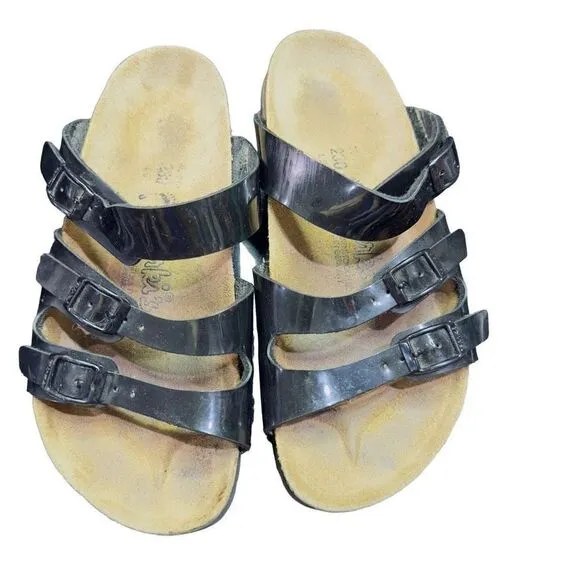 BIRKENSTOCK Florida Shoes Leather Birko-Flor Suede Black Patent Leather Sandals