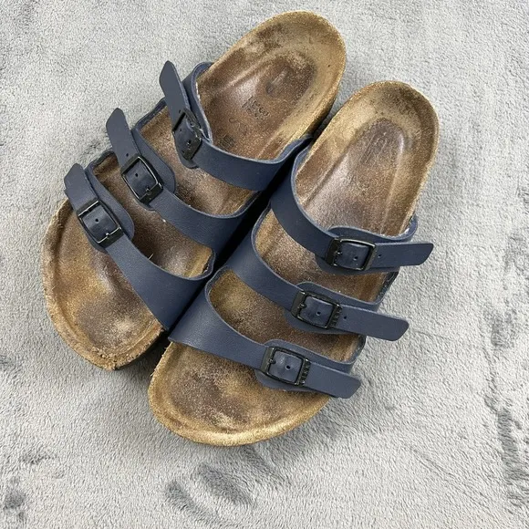 Birkenstock Florida Womens Sandals Size 37 US 6 Blue Buckle Soft Bed Comfort