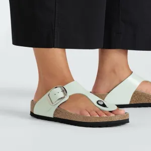 Birkenstock Gizeh Big Buckle Natural Leather Patent - High Shine Surf Green