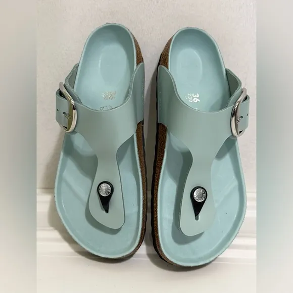 Birkenstock Gizeh Big Buckle Natural Leather Patent - High Shine Surf Green