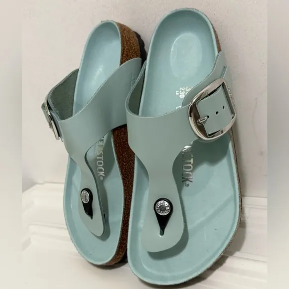 Birkenstock Gizeh Big Buckle Natural Leather Patent - High Shine Surf Green