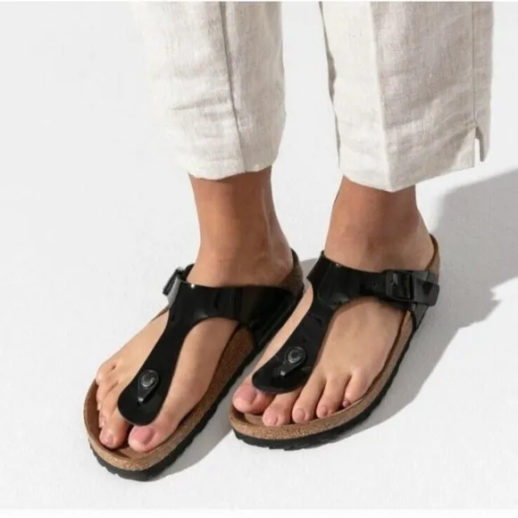 Birkenstock Gizeh Black Patent Sandals Size EU 38/US 7