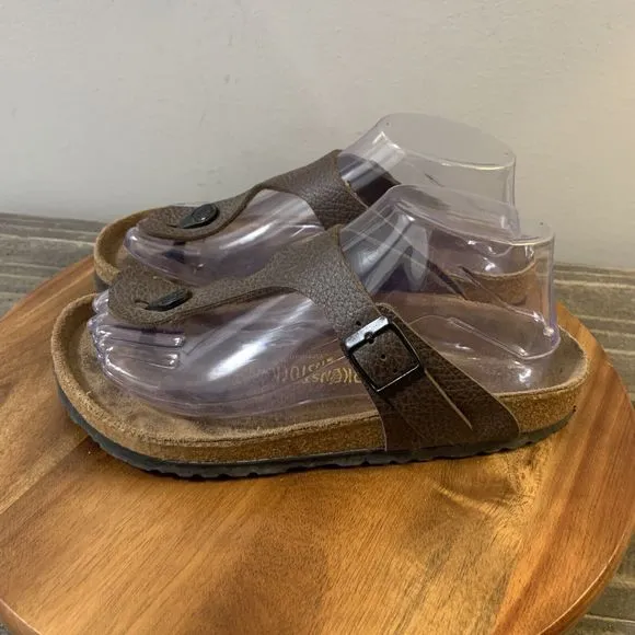 Birkenstock Gizeh Sandals Womens Size 6 EU 37 Brown Thong Buckle Slip On Leather