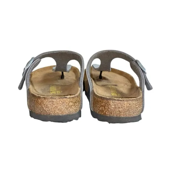 Birkenstock Gizeh Silver Birko-Flor Faux Vegan Leather Slip-On Thong Sandals