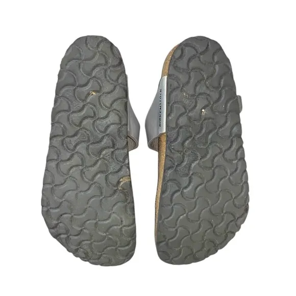 Birkenstock Gizeh Silver Birko-Flor Faux Vegan Leather Slip-On Thong Sandals